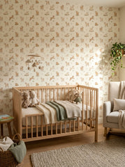 Baby goats wallpaper in a nursery.