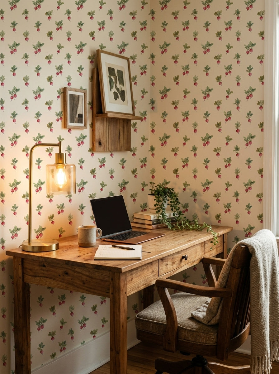 Radish wallpaper in a home office.