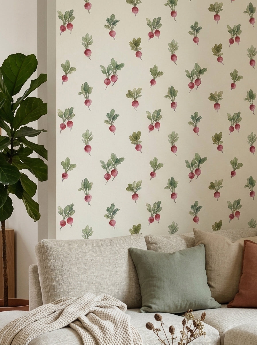 Radish wallpaper in a living room.