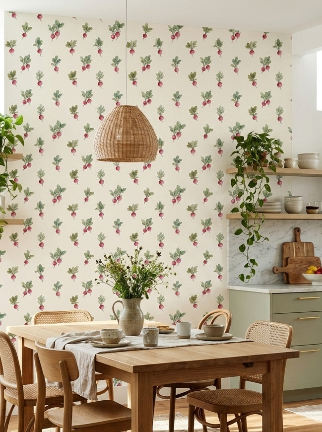Radish wallpaper in a dining area.