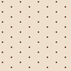 Brown polka dot wallpaper with small chocolate dots in a regular grid on a warm beige background.
