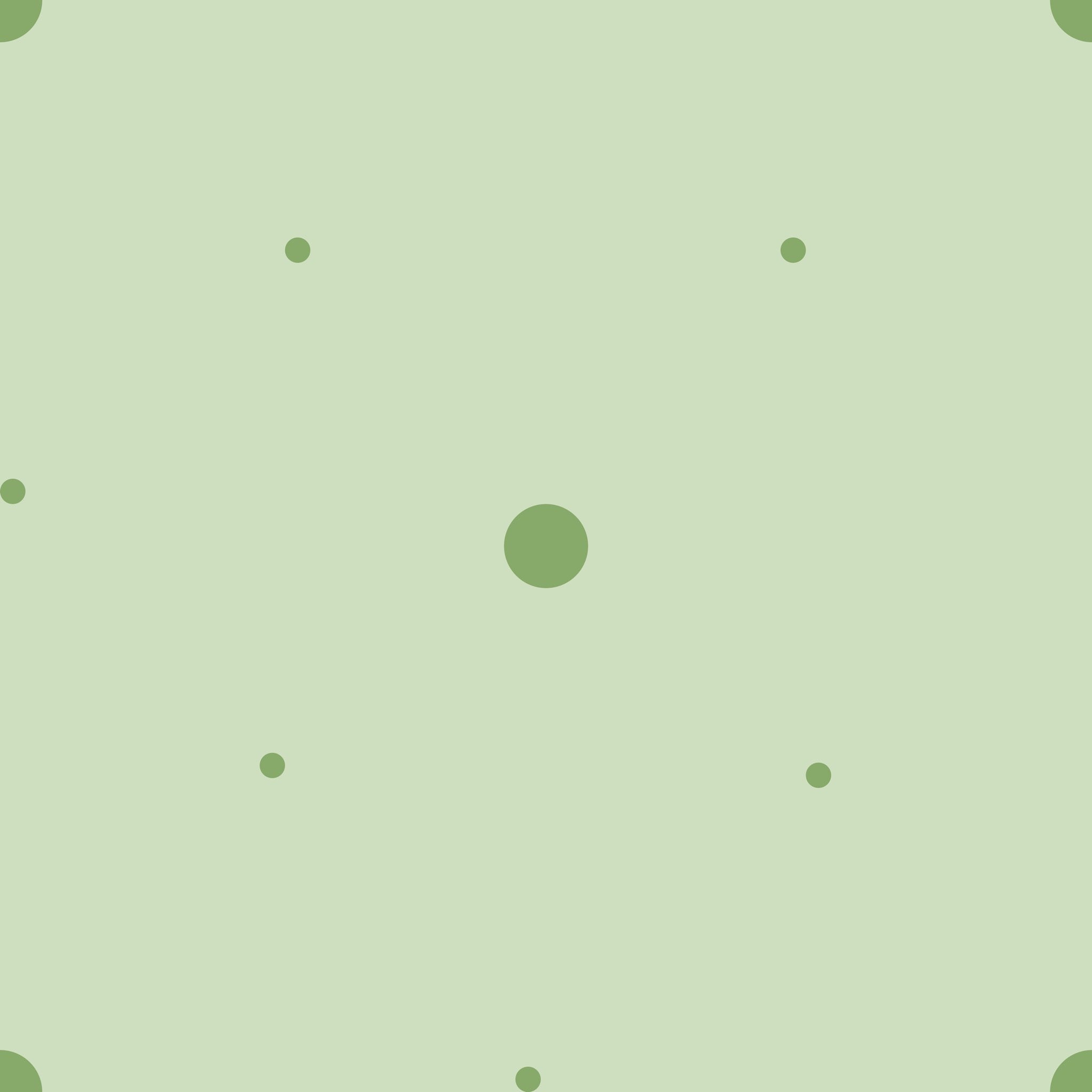 Sage polka dot wallpaper with larger and smaller green dots scattered over a pale sage background.