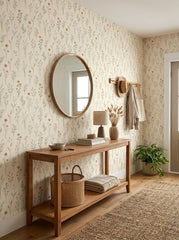 Meadow stems wallpaper in an entryway.