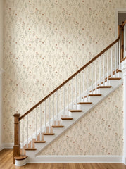 Meadow stems wallpaper on a staircase wall.