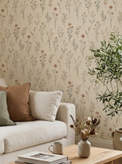 Meadow stems wallpaper in a living room.