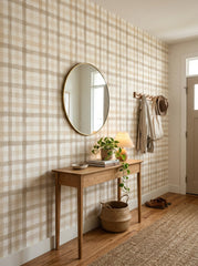 Sand plaid wallpaper in an entryway.