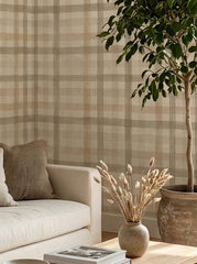 Sand plaid wallpaper in a living room.