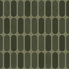 Retro wallpaper with alternating dark and light sage green capsule shapes in a tile-like pattern.
