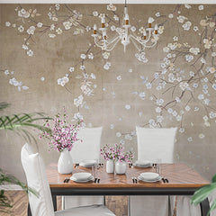 Custom Elegant Blossoming Branches on Antique Beige Wall Mural Wallpaper