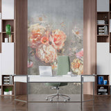 Romantic Pastel Floral Wall Mural Wallpaper with Subtle Gray Texture