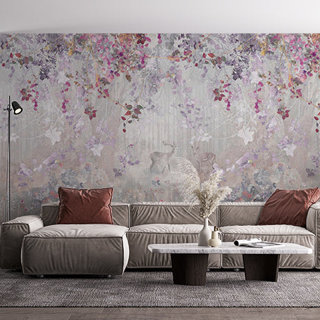 Enchanted Floral Canopy with Deer Wall Mural Wallpaper