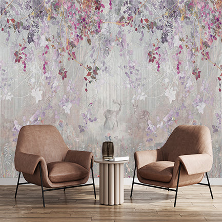 Enchanted Floral Canopy with Deer Wall Mural Wallpaper