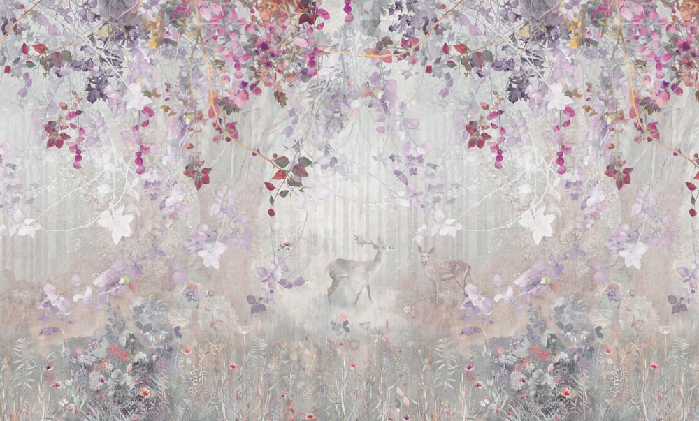 Enchanted Floral Canopy with Deer Wall Mural Wallpaper