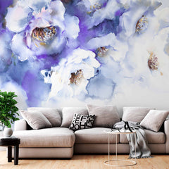 Custom Elegant Watercolor Blue and White Floral Wall Mural Wallpaper