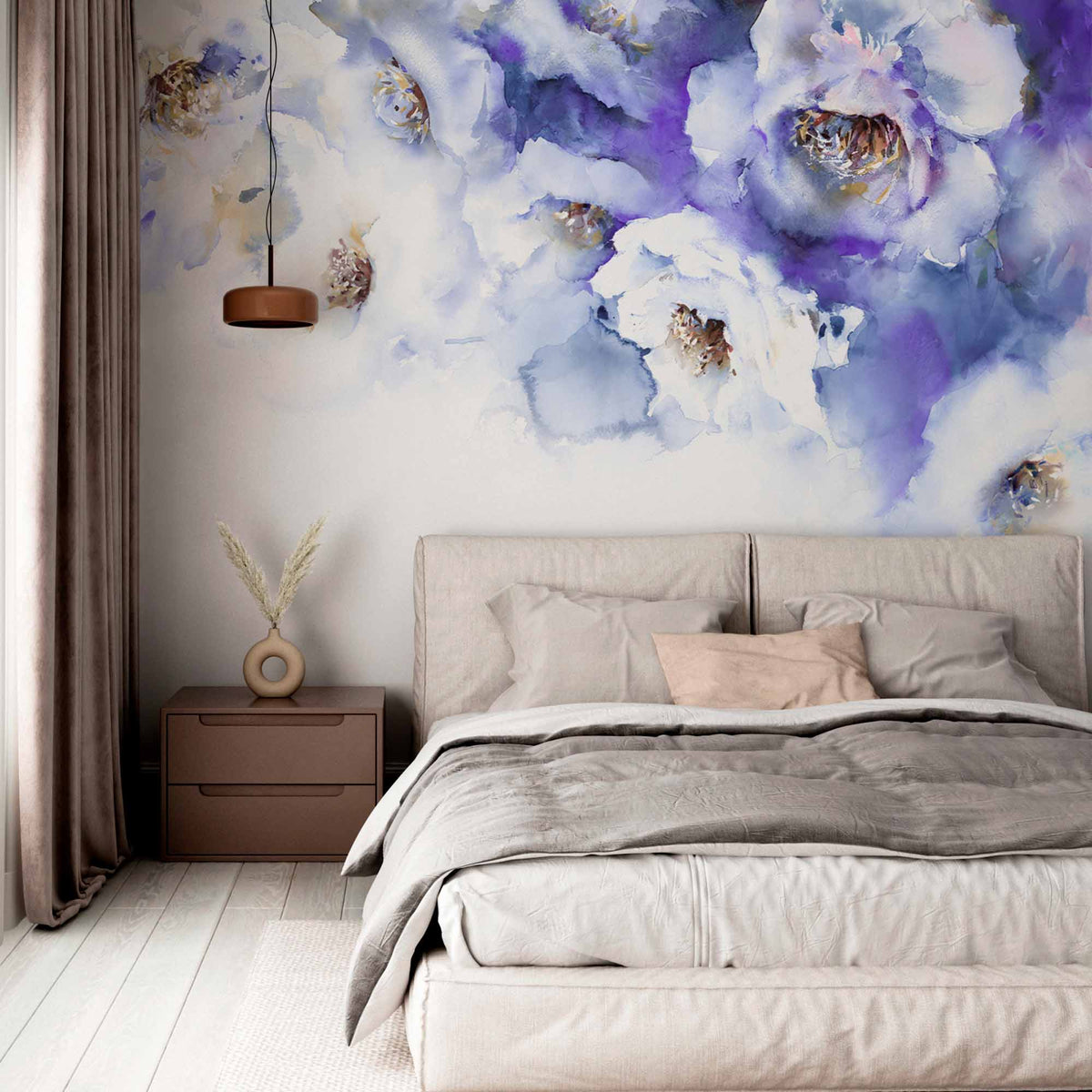 Elegant Watercolor Blue and White Floral Wall Mural Wallpaper