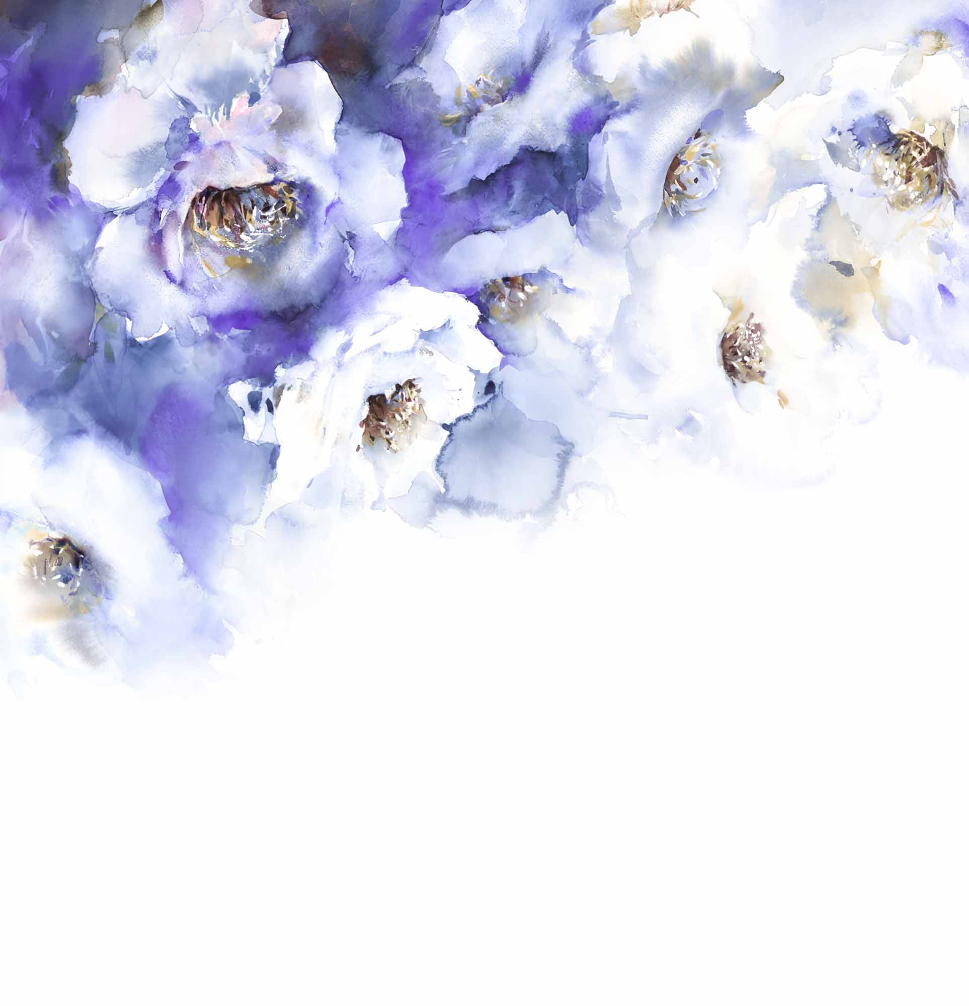 Elegant Watercolor Blue and White Floral Wall Mural Wallpaper