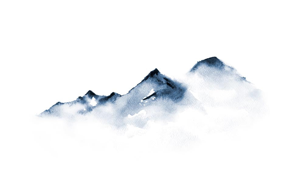 Papier peint montagnes à l’aquarelle – Papier peint panoramique sommets bleus minimalistes dans la brume