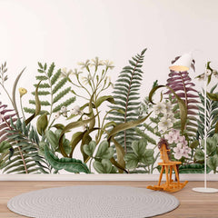 Custom Botanical Wallpaper White Flowers Berries Tropical Wall Mural