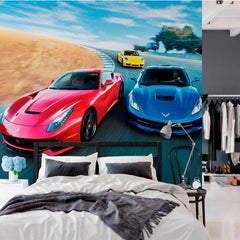 Custom Street Racing Supercars Wall Mural Wallpaper