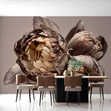 Close-Up Dramatic Peony Flowers Wall Mural - Elegant Grey and Cream Floral Wallpaper