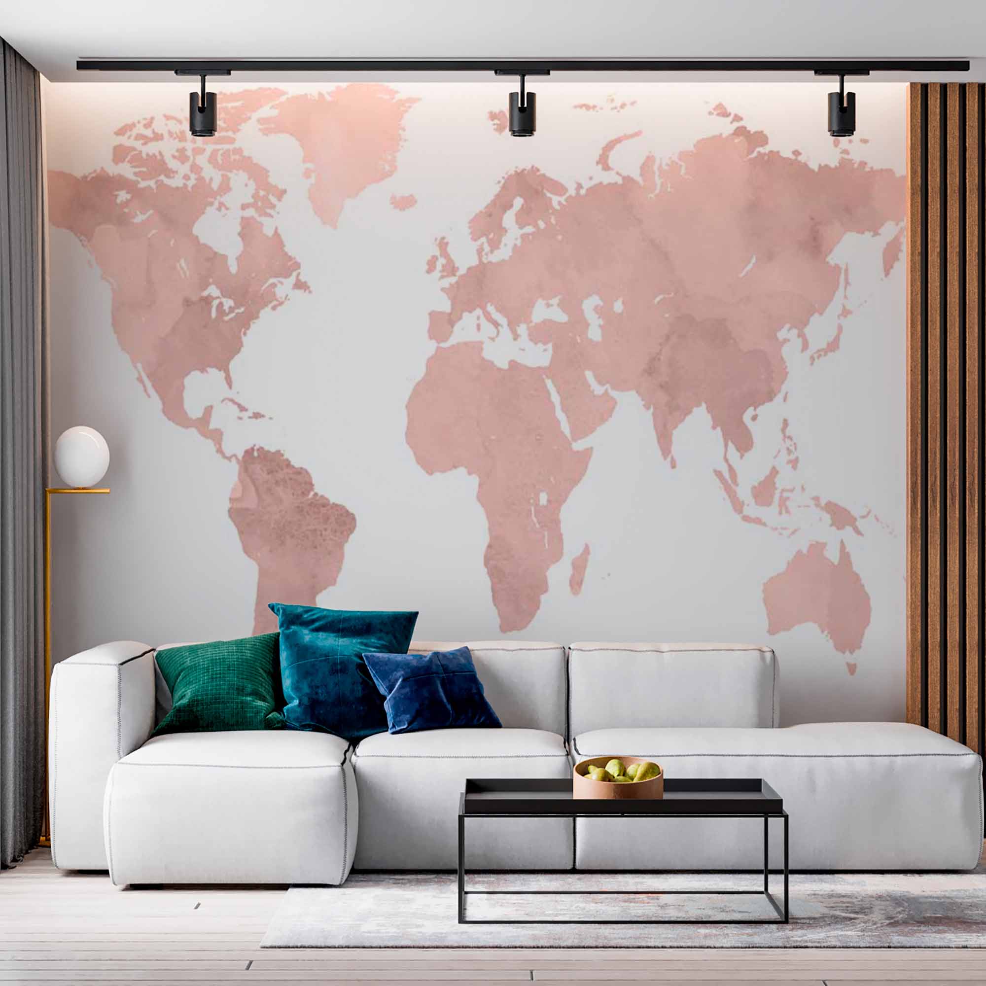 Soft Pastel Pink World Map Wall Mural Wallpaper with Watercolor Effect