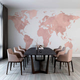 Soft Pastel Pink World Map Wall Mural Wallpaper with Watercolor Effect