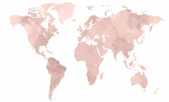 Custom Soft Pastel Pink World Map Wall Mural Wallpaper with Watercolor Effect