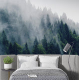 Misty Evergreen Forest Wall Mural Wallpaper - Serene Foggy Pine Trees Landscape