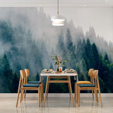 Misty Evergreen Forest Wall Mural Wallpaper - Serene Foggy Pine Trees Landscape