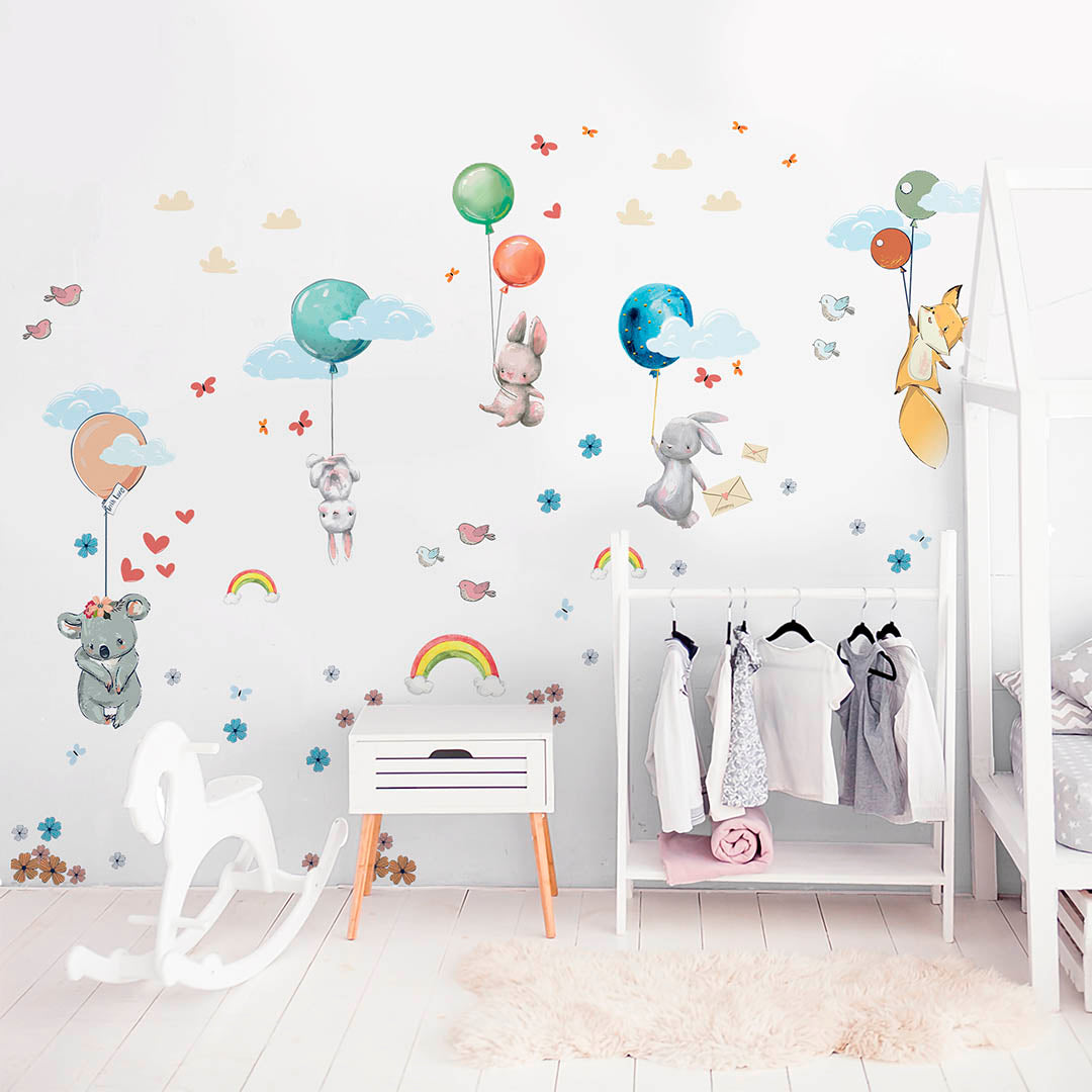 Hot Air Balloon Wall Decals for Kids Rooms Animal Wall Stickers