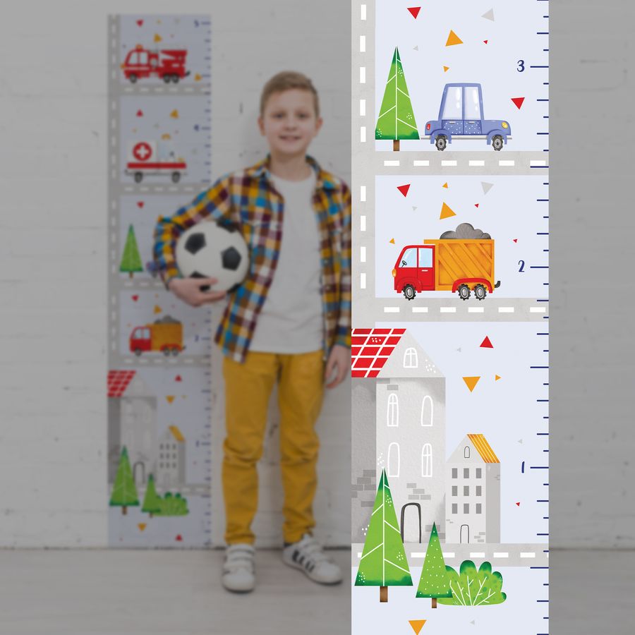 Kids' Growth Chart Peel and Stick Car Transports Wall Decals for Boys Kids Baby Room