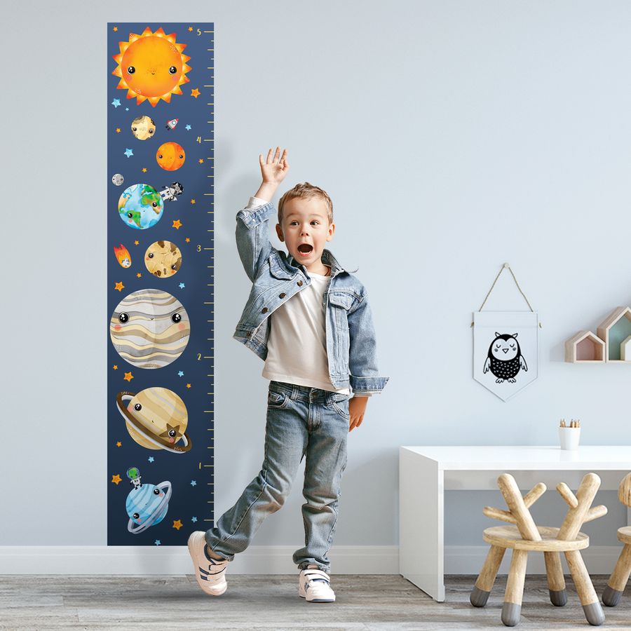 Kids' Growth Chart Peel and Stick Solar System Astronaut Animal Wall Decal