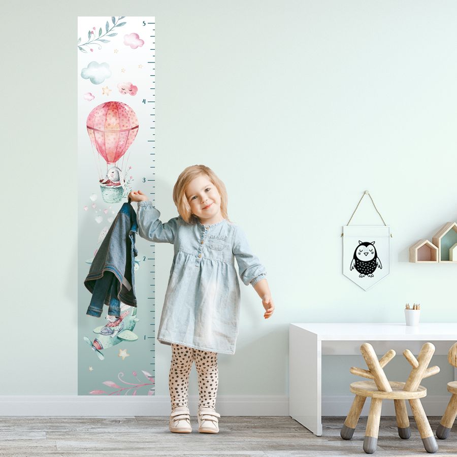 Kids' Growth Chart Peel and Stick Bunny Hot Air Balloon Wall Decals for Nursery