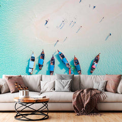 Custom Aerial View of Crystal Clear Waters and Boats Beach Wall Mural Wallpaper