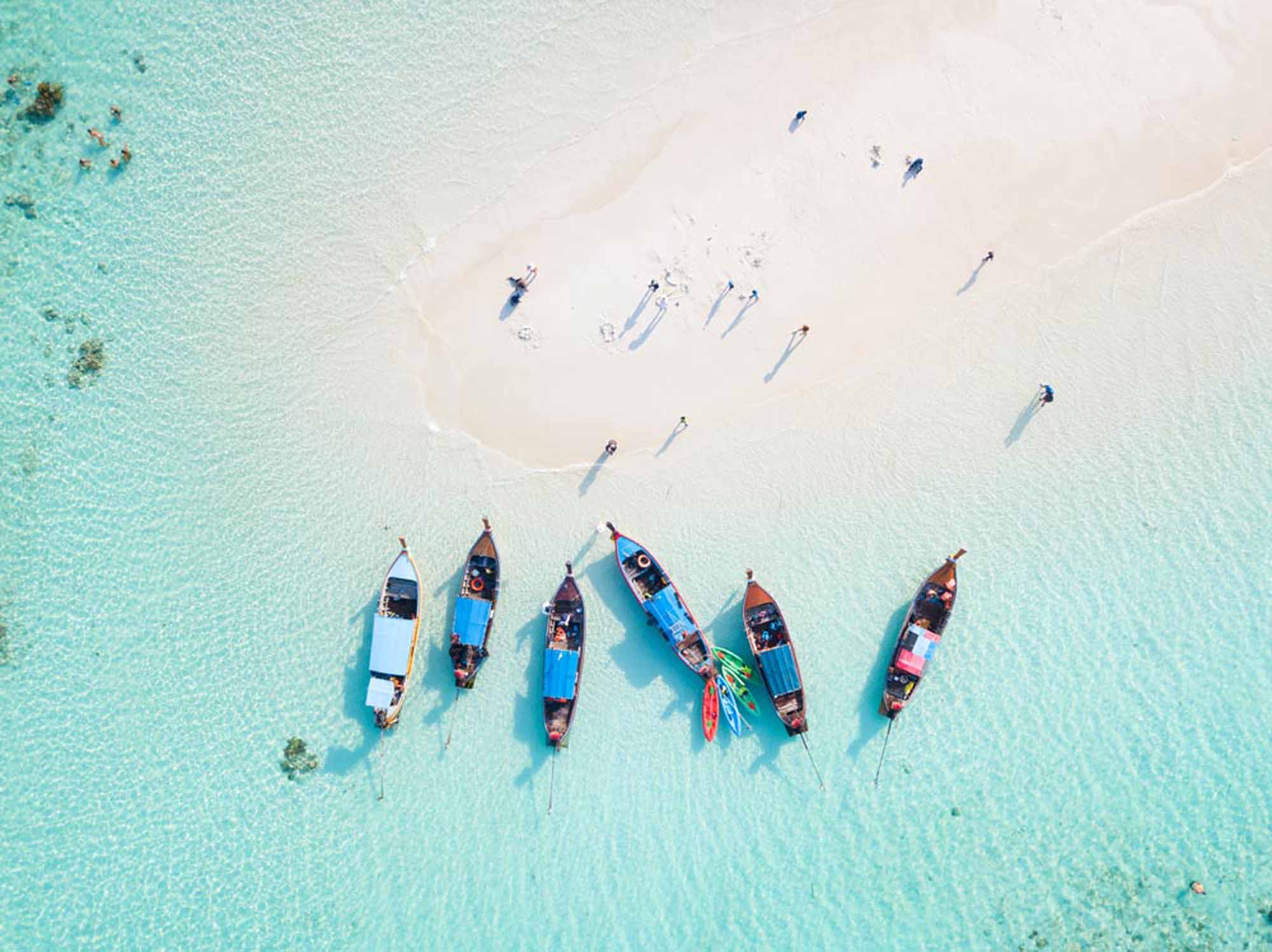 Aerial View of Crystal Clear Waters and Boats Beach Wall Mural Wallpaper