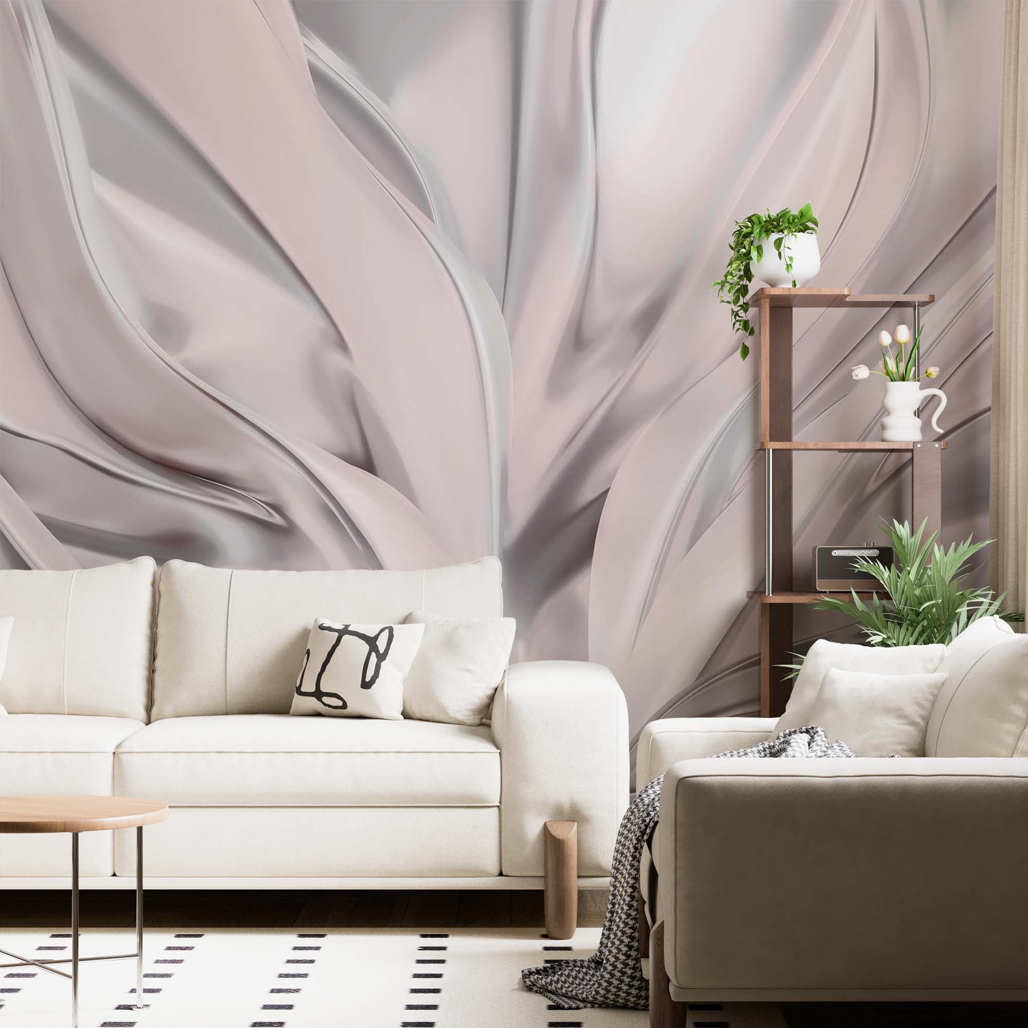 Abstract Wall Mural Silver Waves Wallpaper