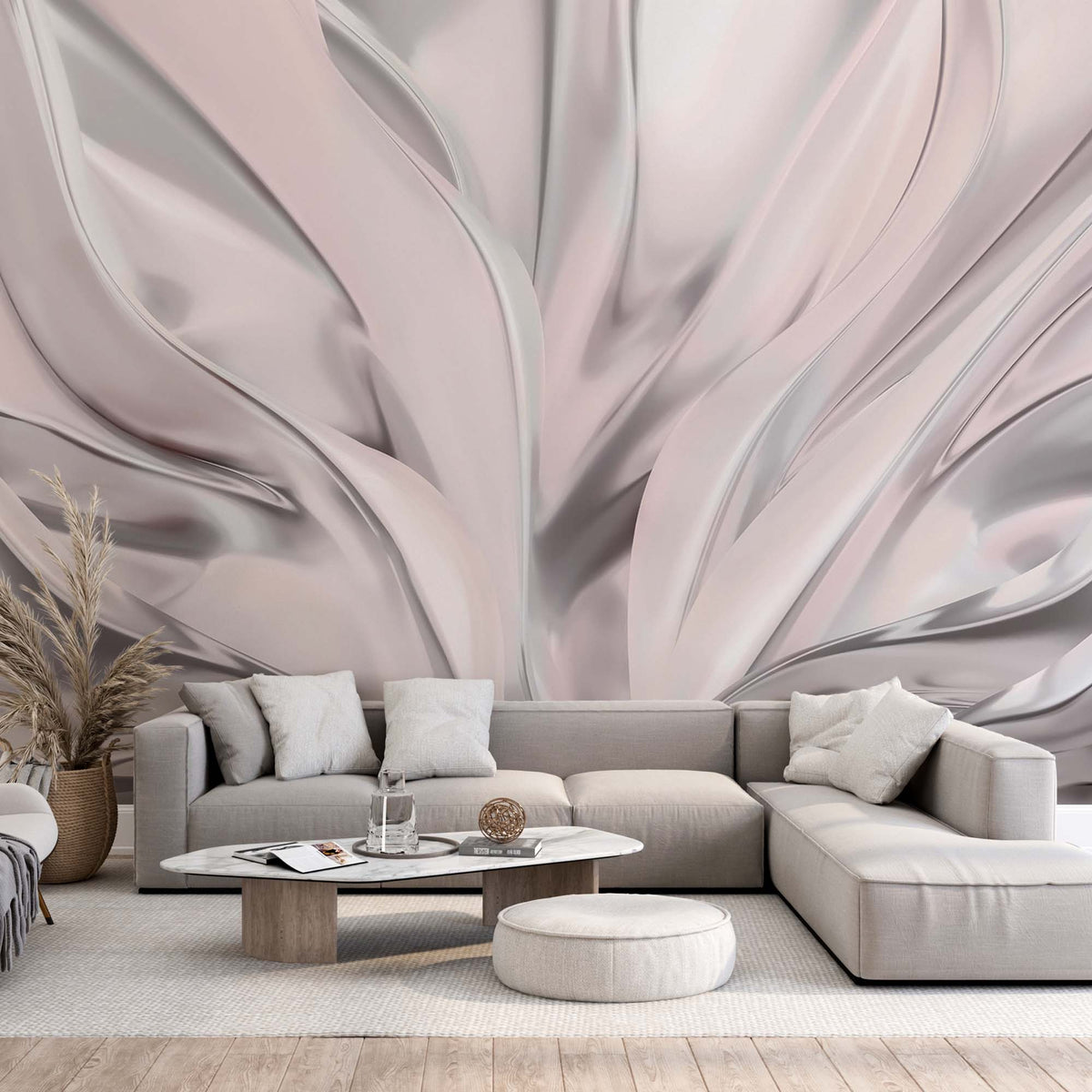 Abstract Wall Mural Silver Waves Wallpaper