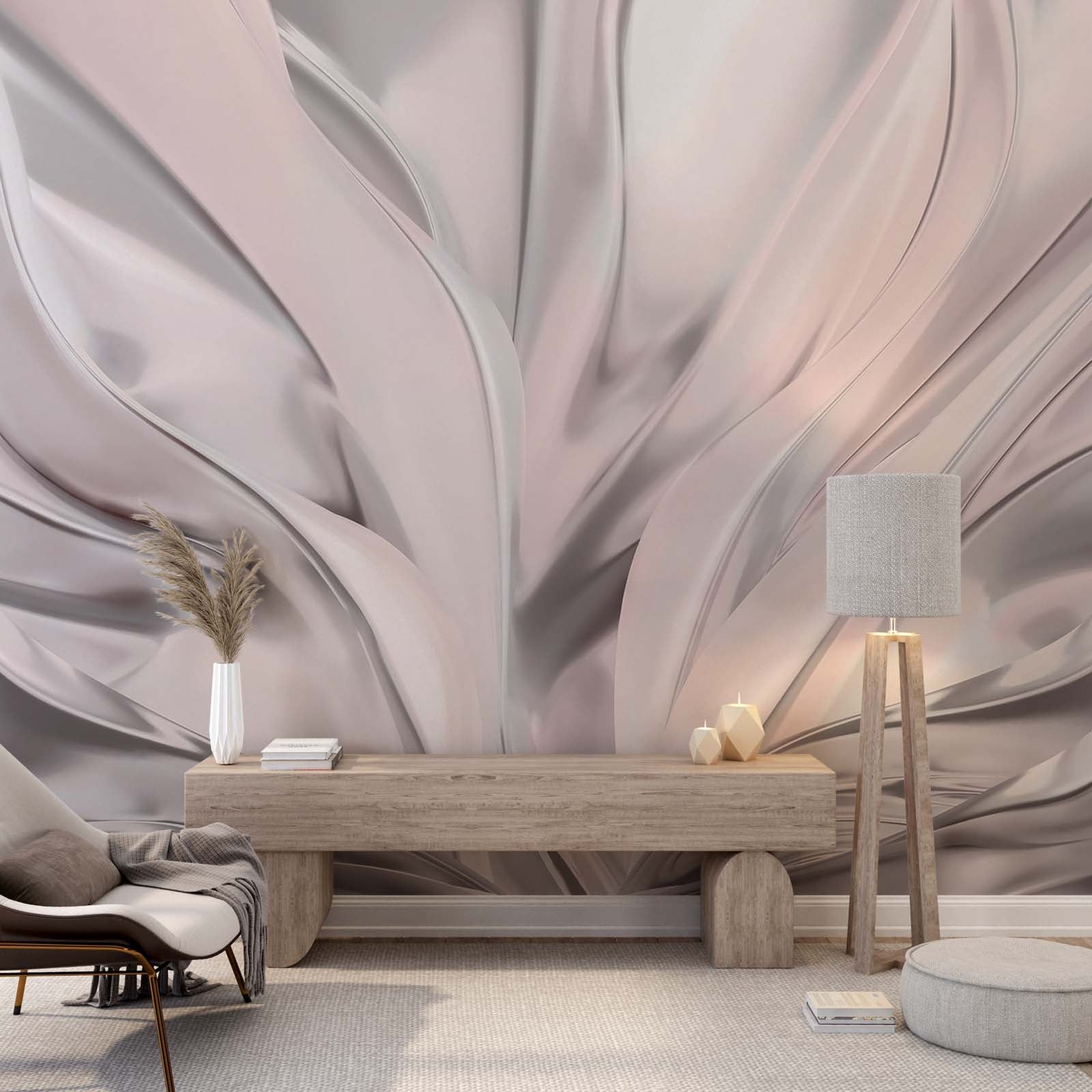 Abstract Wall Mural Silver Waves Wallpaper