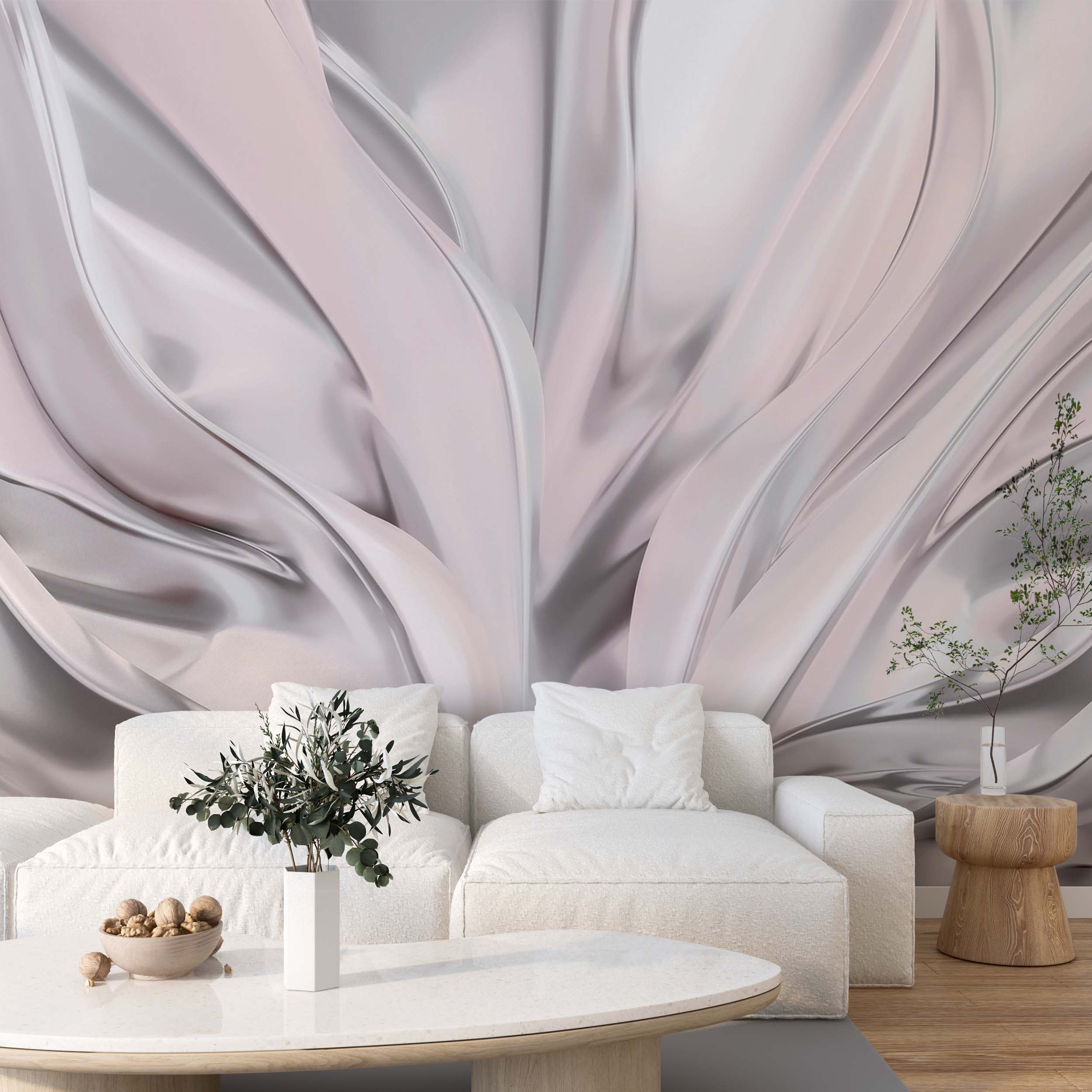 Abstract Wall Mural Silver Waves Wallpaper