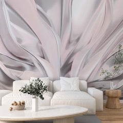 Custom Abstract Wall Mural Silver Waves Wallpaper