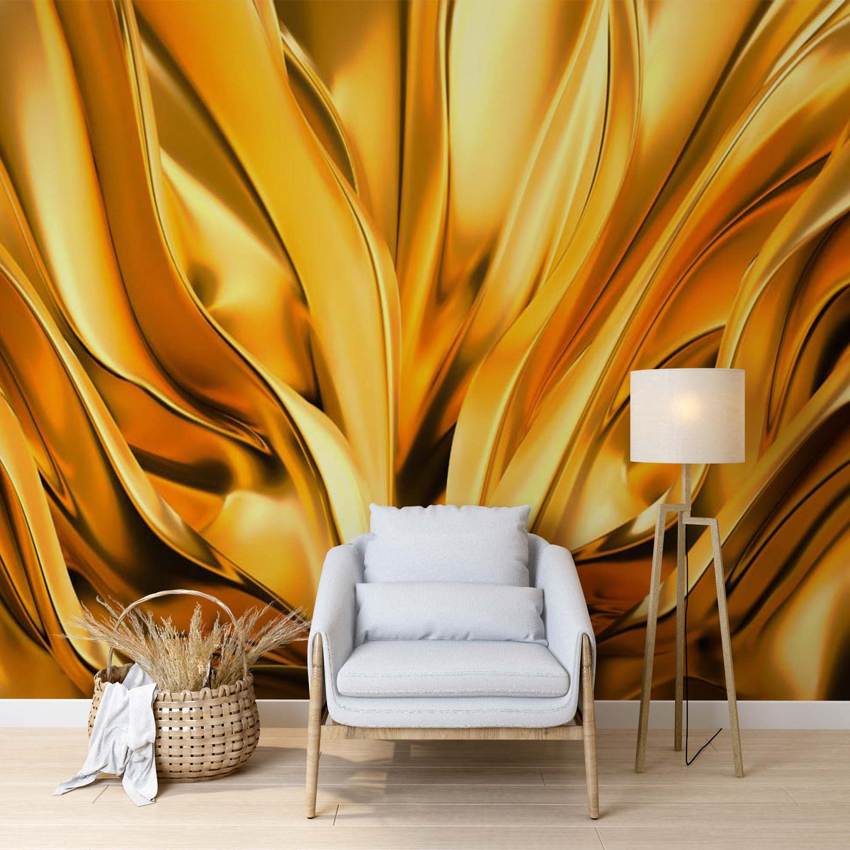 Custom Abstract Wall Mural Luxury Gold Waves Wallpaper