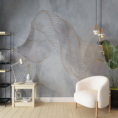 Custom Ethereal Mist Wallpaper with Delicate Gold Line Art