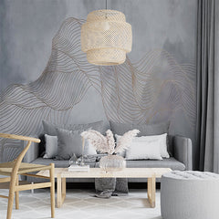 Custom Ethereal Mist Wallpaper with Delicate Gold Line Art