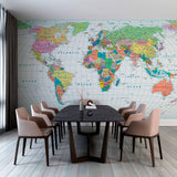 Vibrant Political World Map Wall Mural Wallpaper with Country Borders and Names