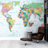 Vibrant Political World Map Wall Mural Wallpaper with Country Borders and Names