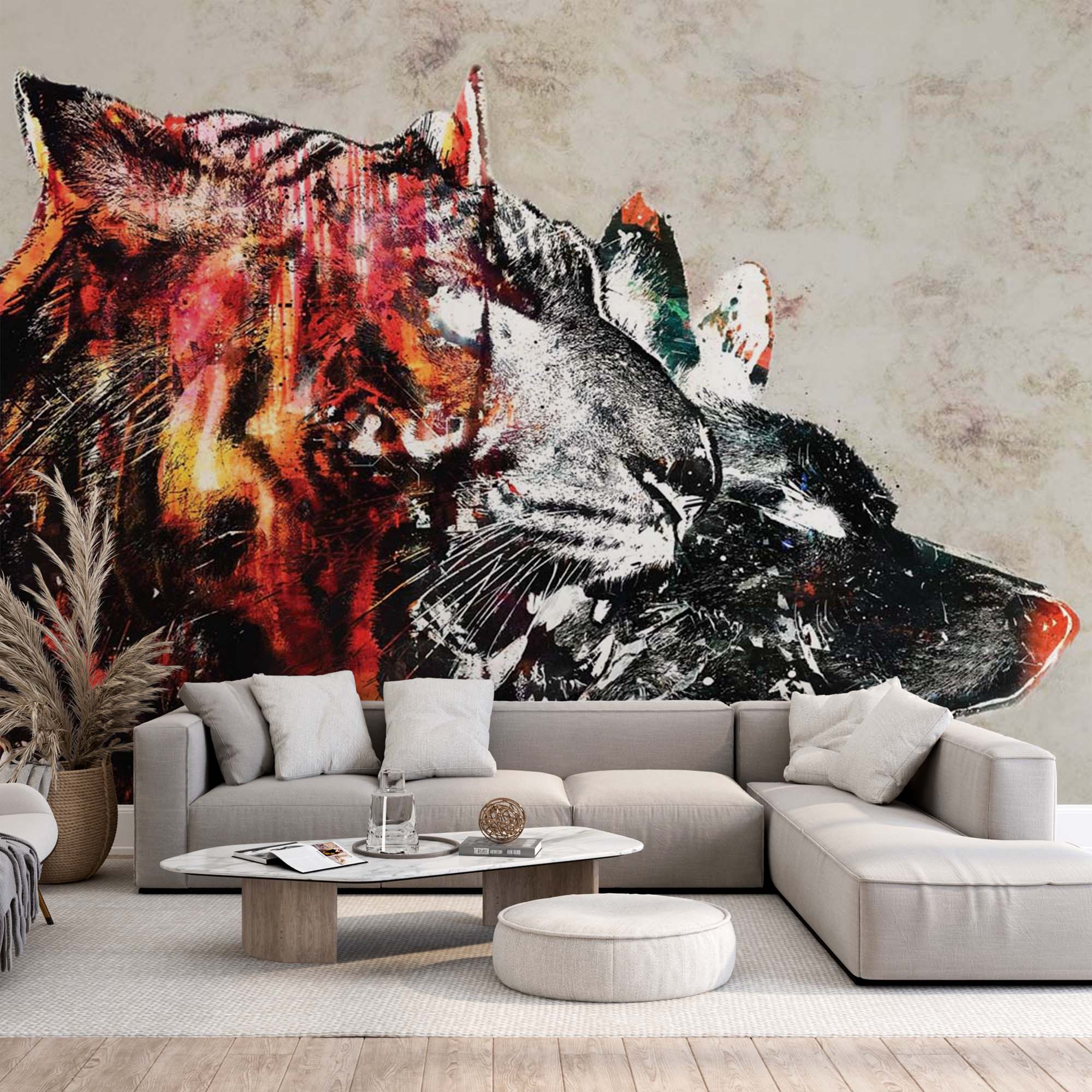 Tiger Wolf Portrait Wall Mural Agressive Wallpaper