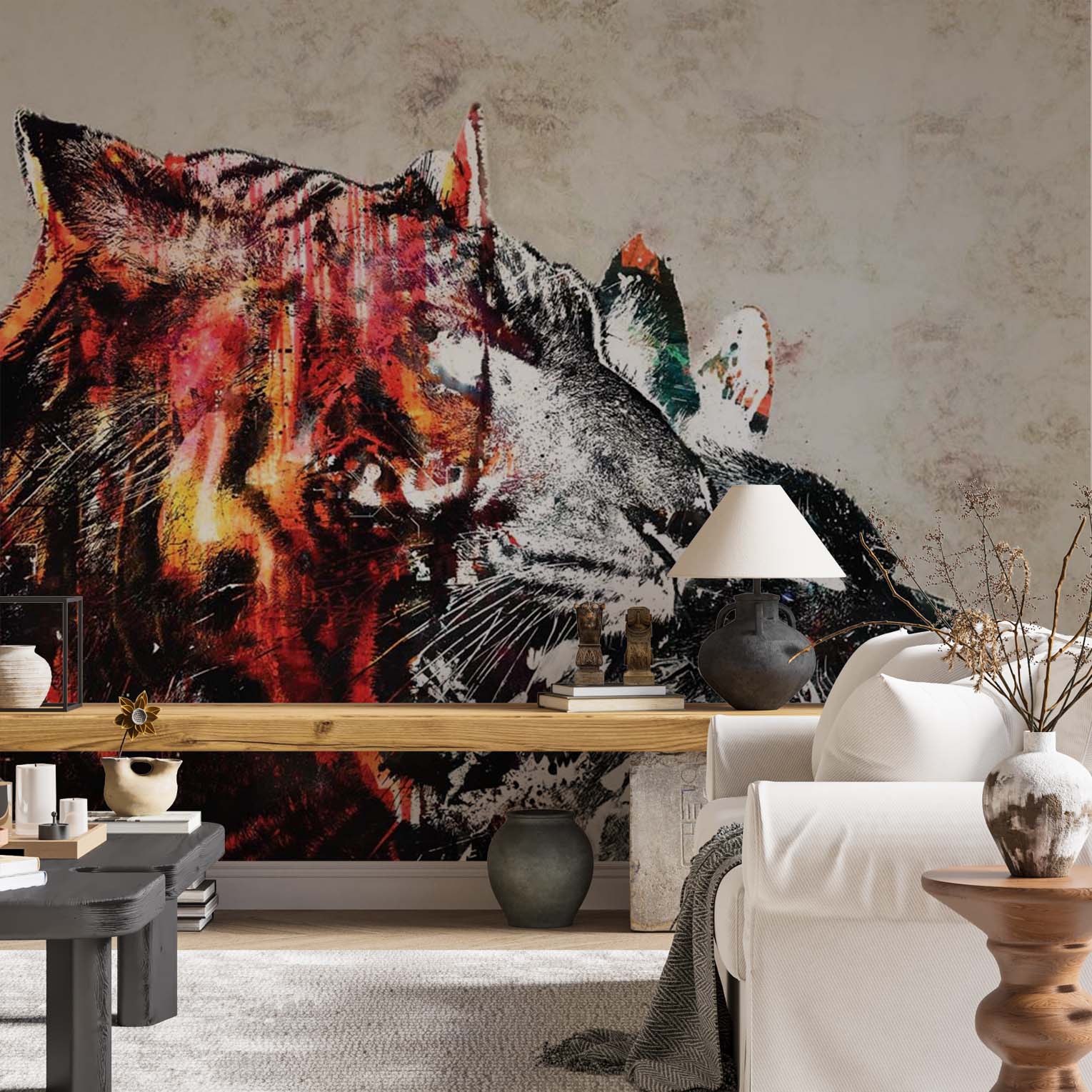 Tiger Wolf Portrait Wall Mural Agressive Wallpaper