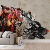 Tiger Wolf Portrait Wall Mural Agressive Wallpaper