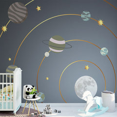 Custom Kids Wall Murals Solar System Model Planets Wallpaper for Kids