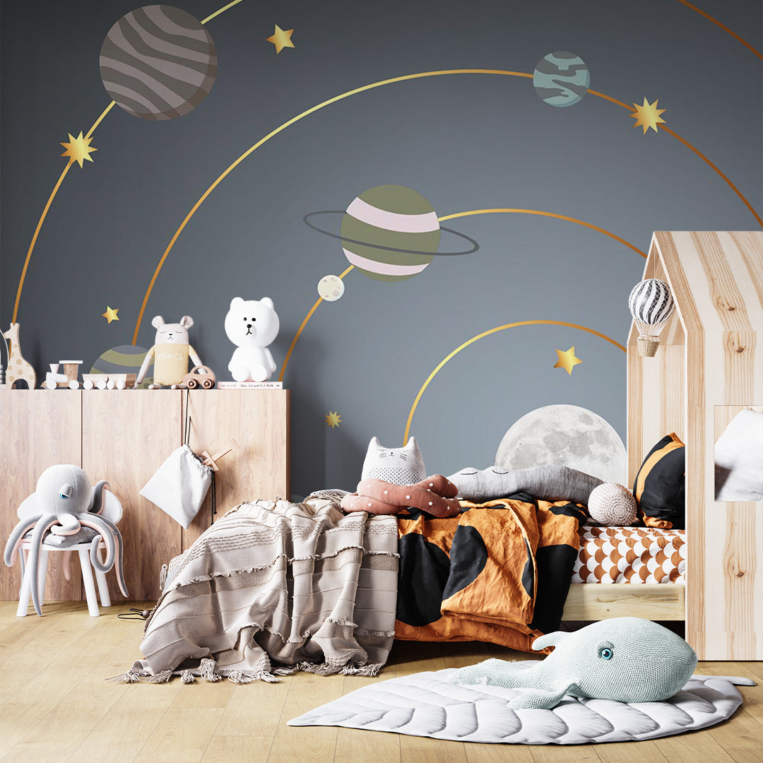 Custom Kids Wall Murals Solar System Model Planets Wallpaper for Kids